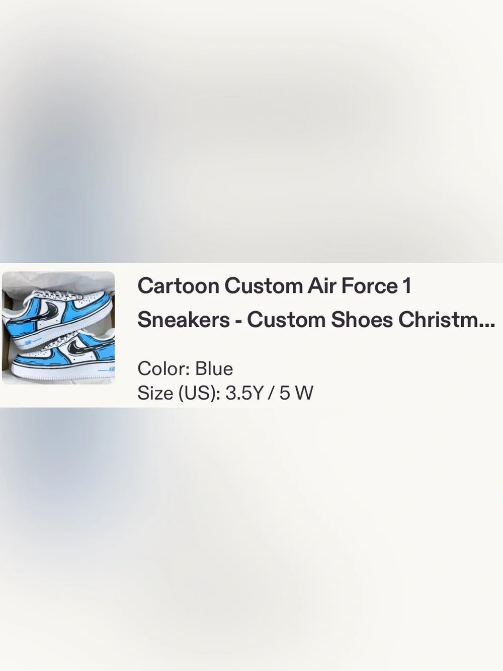 Nike Air Force 1 Custom Cartoon Sneakers Blue Black White 3.5 Youth / Women’s 5